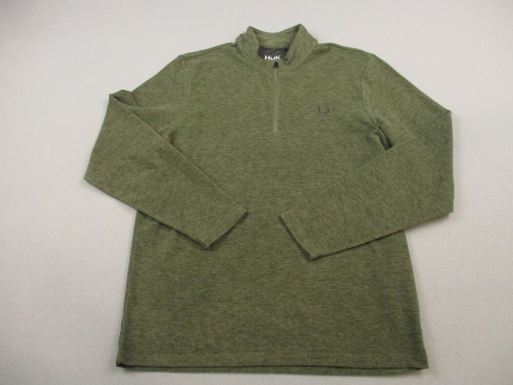 Huk Sweater Men Small Green Solid 1/4 Zip Leeward Fleece Pullover Performance S